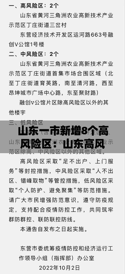 山东一市新增8个高风险区：山东高风险中风险地区名单